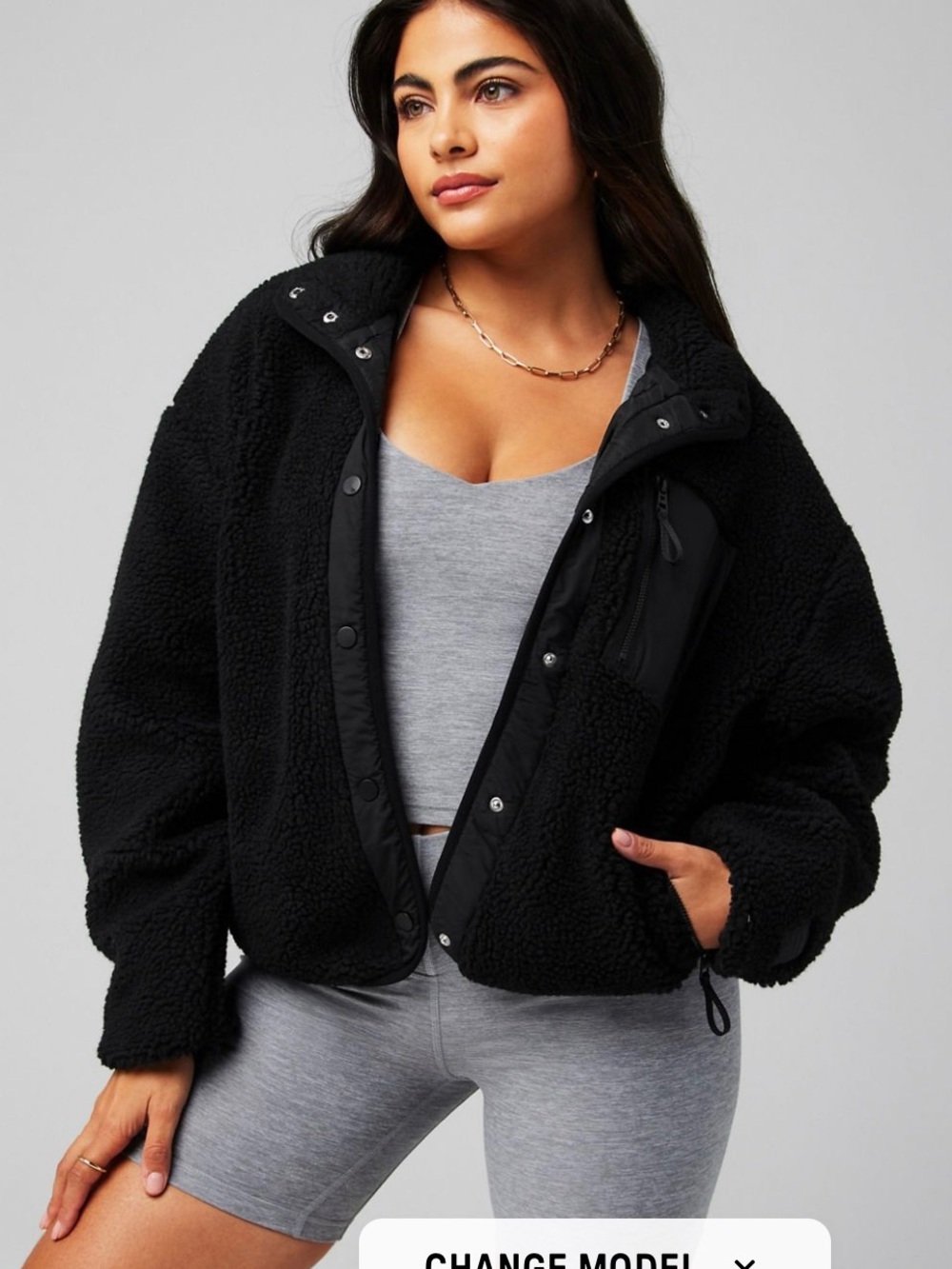 Fabletics Black Sherpa Snap-Front Jacket